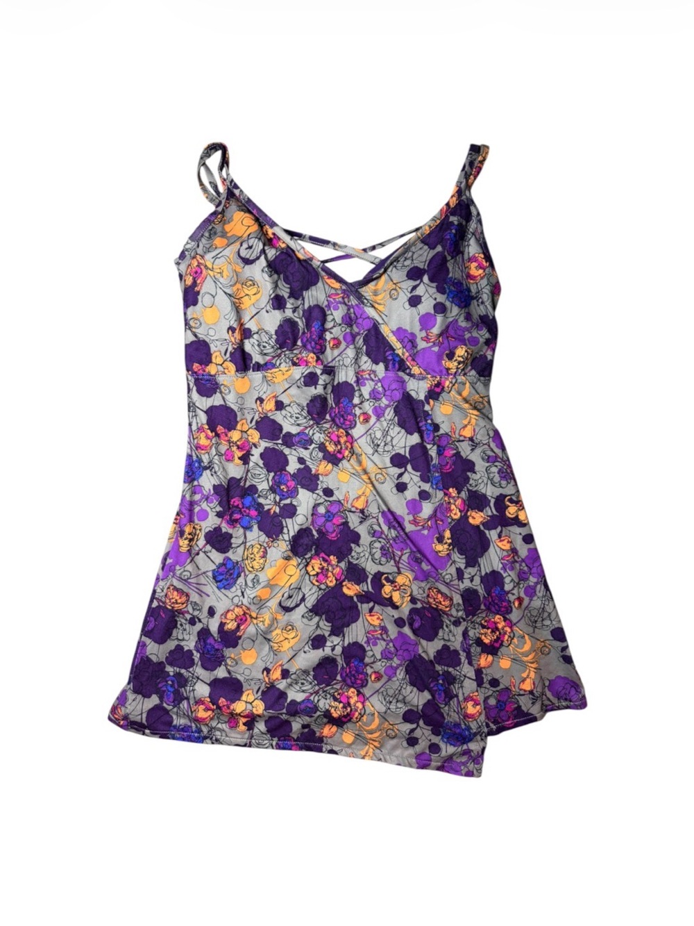 REI Boho Floral Crisscross Camisole in Purple, Orange, and Gray